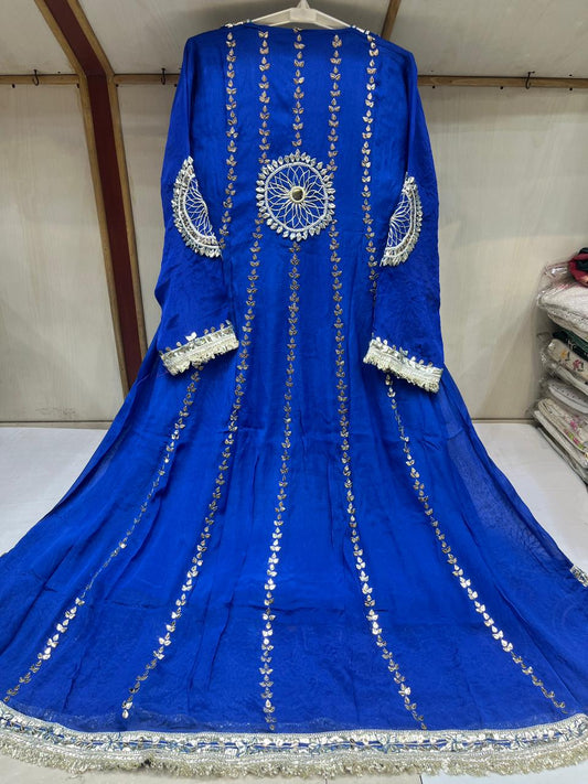 Pure Chinnon Leather Work Heavy Anarkali