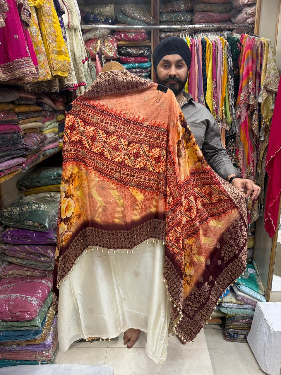 Patola Dupatta Opada Silk - zari and Sequins Embroidery