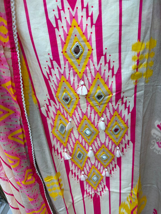 Pure Cotton Patola Print - Mirror Work
