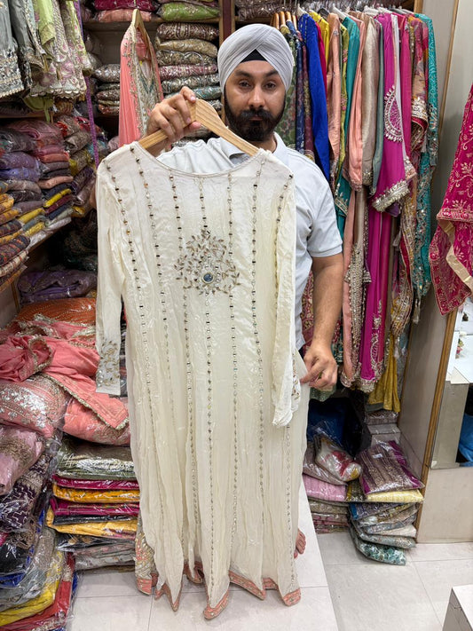 Premium Chinnon Anarkali Milky white Edition
