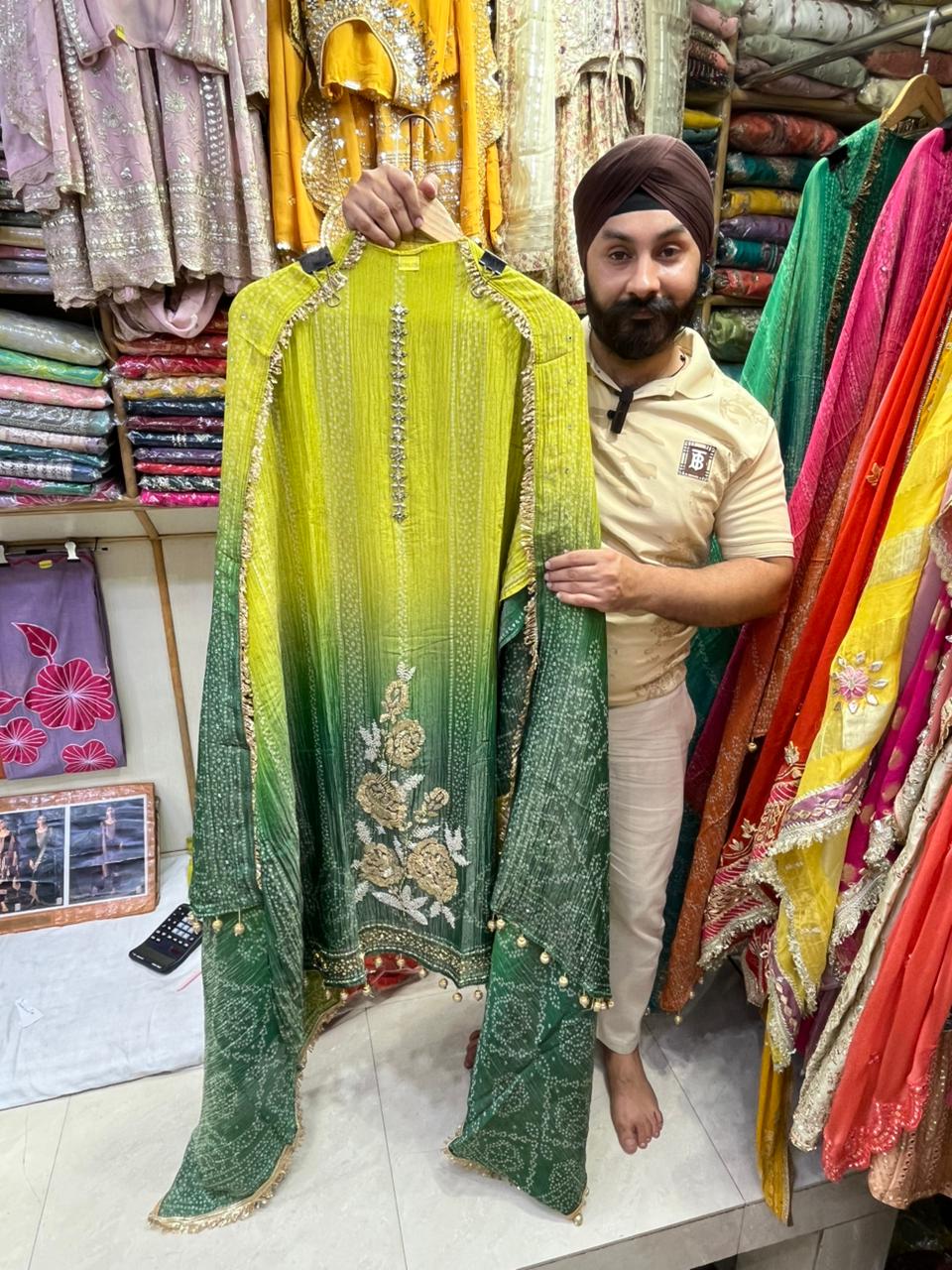 Shimmer Tissue Handwork Designer Suit