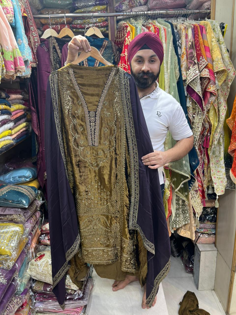 Velvet Designer Suits with Silk pure Dupatta