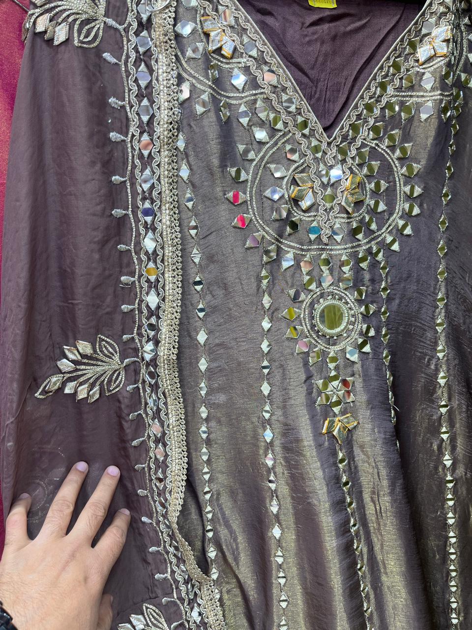 Beautiful Dusty Shades Mirror Work Anarkali