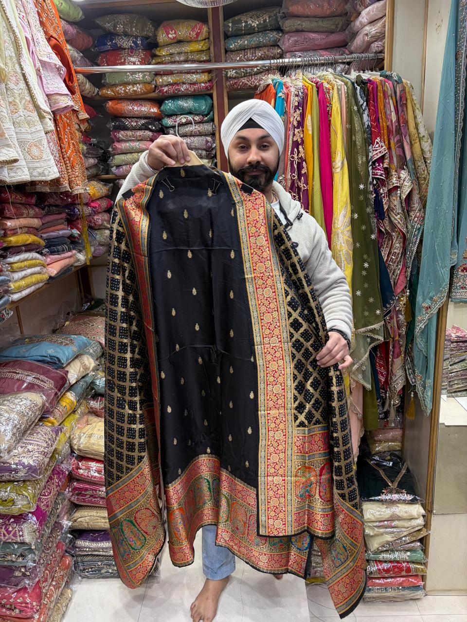 Pure Silk Position Print Bandhni Dupatta Bottom Work