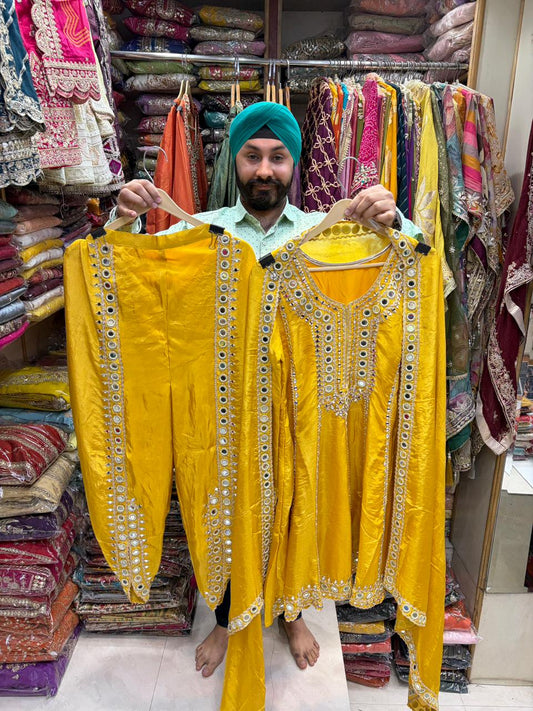 Short Anarkali Mirror work Dhoti Pant Suits