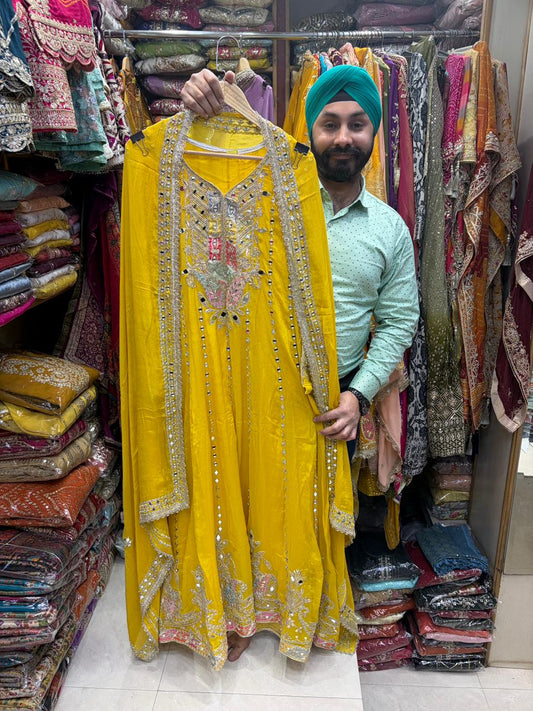 Delight & Elegant Pastel Shades Mirror Work Anarkali