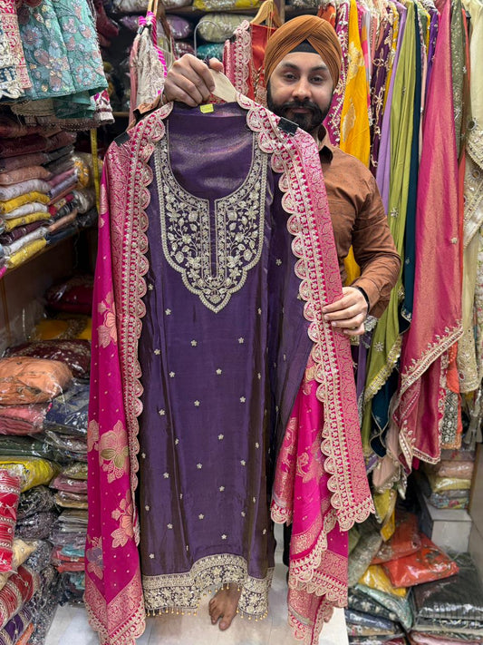 Shimmer Silk Zari Sequins Potli Suits