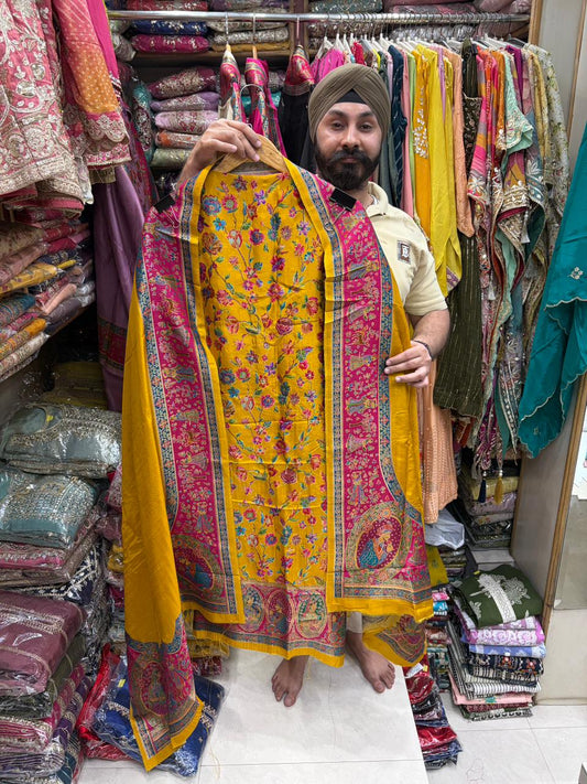 Pure Silk Weaving Front Jaal Flowers Ghera