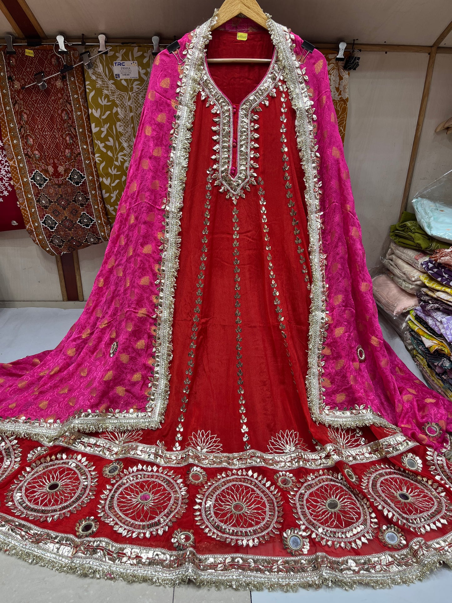 Pure Chinnon Leather Work Heavy Anarkali