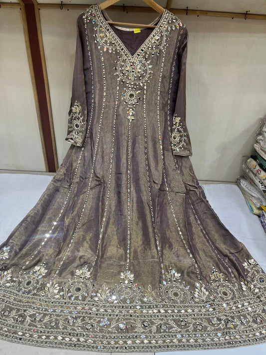 Beautiful Dusty Shades Mirror Work Anarkali