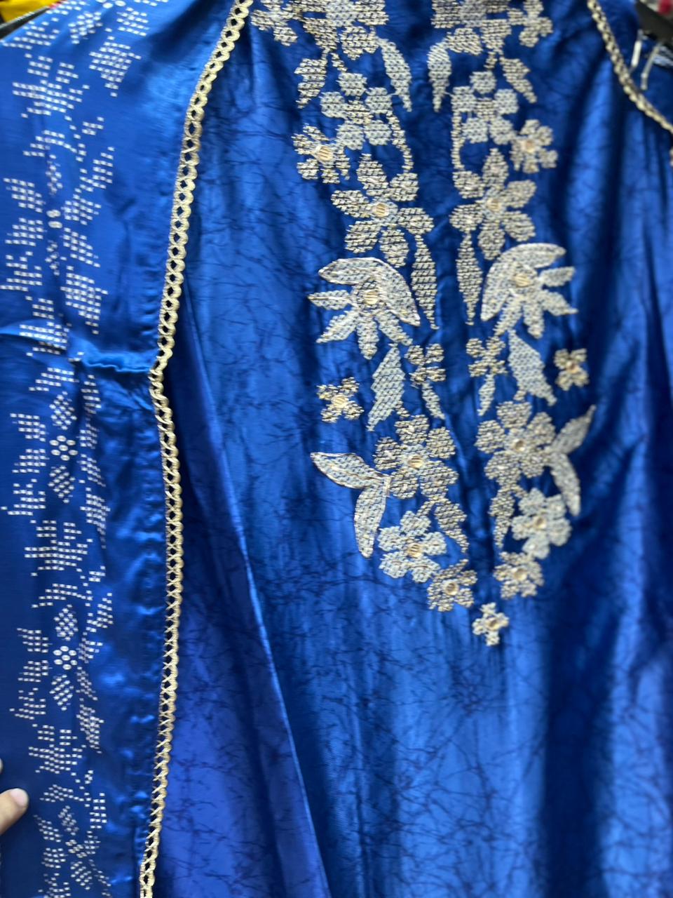 Gajji Silk Unstitched with Beautiful Embroidered Neck