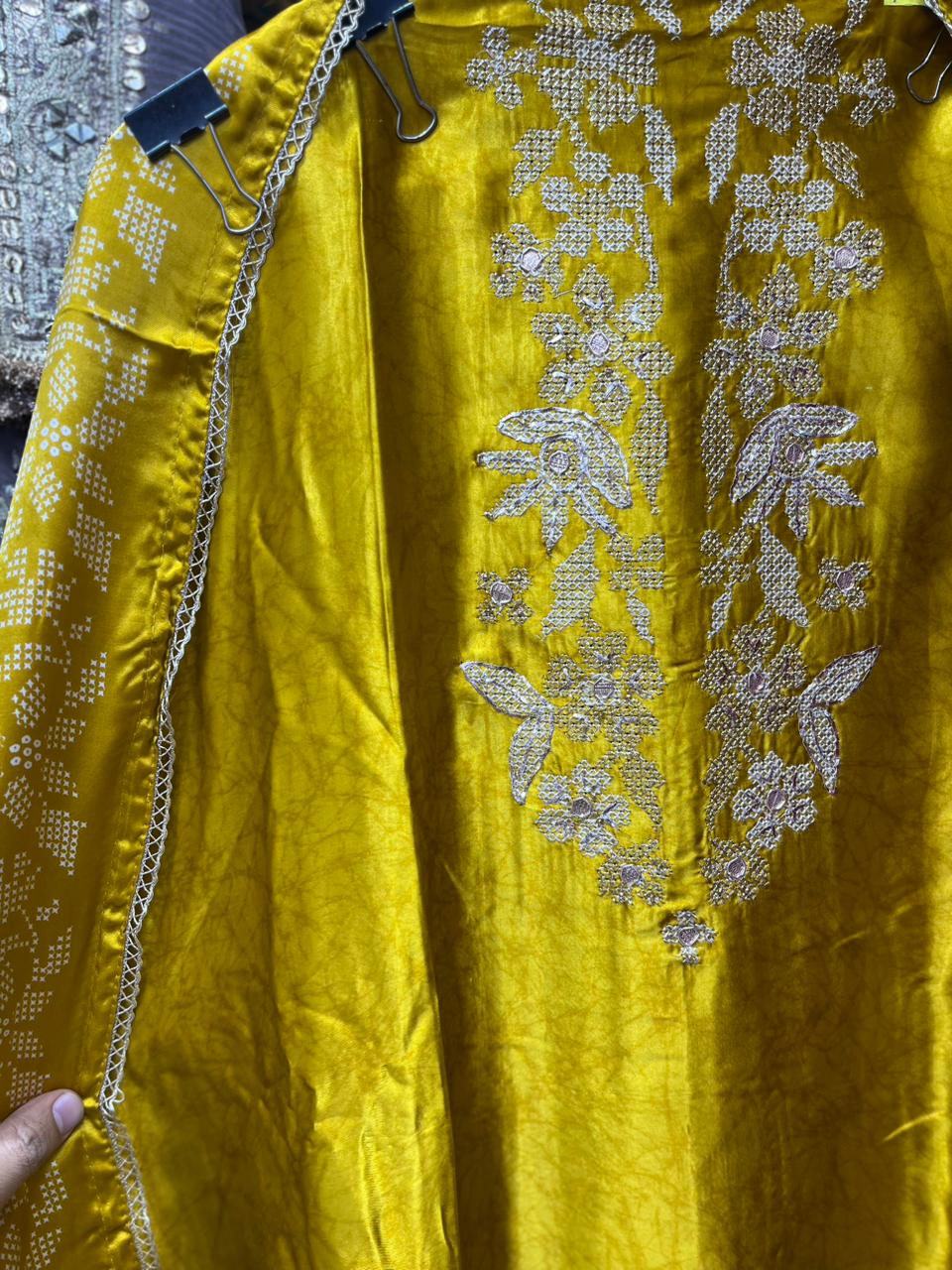 Gajji Silk Unstitched with Beautiful Embroidered Neck