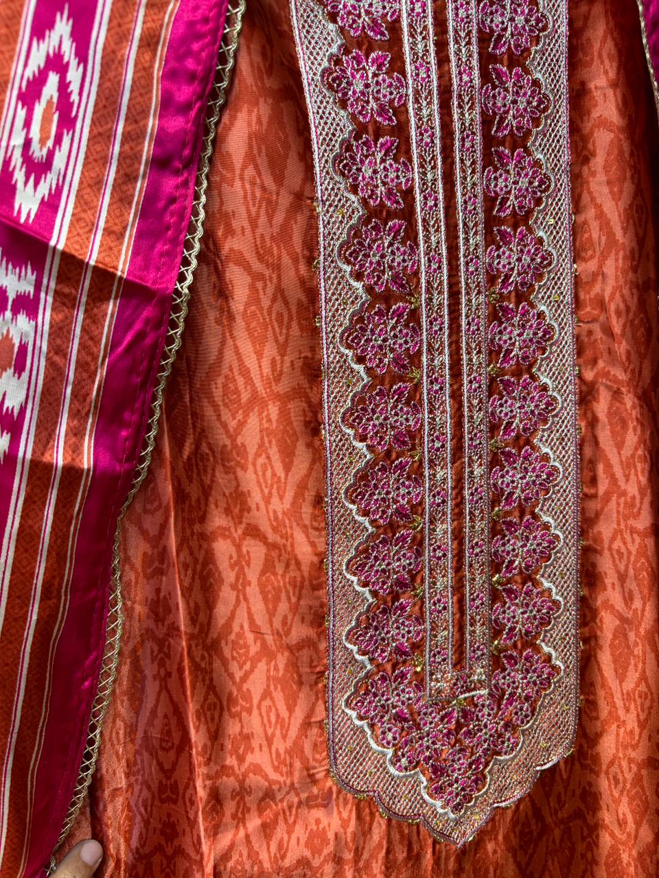 Pure Gajji Silk Ikkat Print Designer Suit