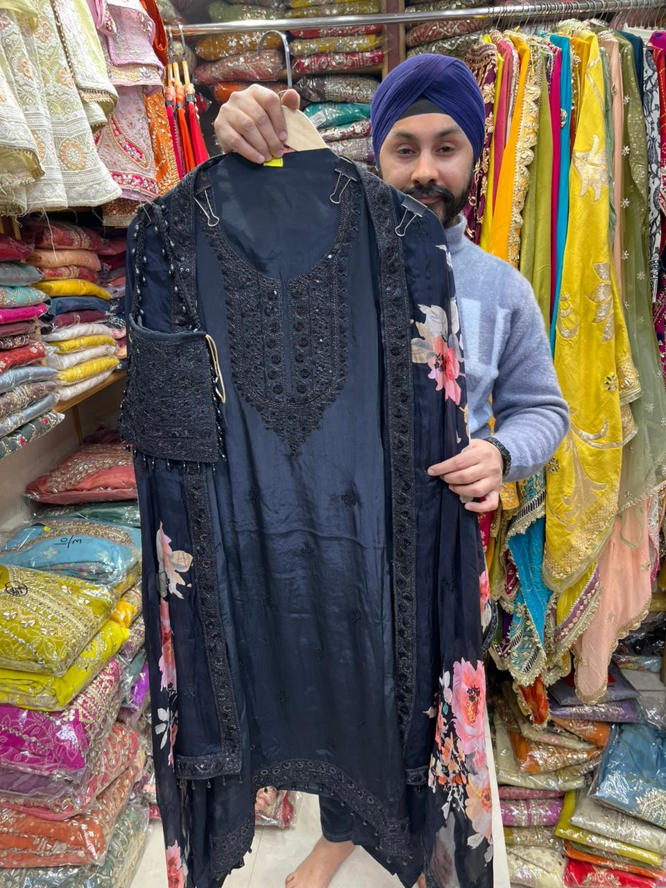 Pure Crepe Embroidered With Organza Floral Dupatta