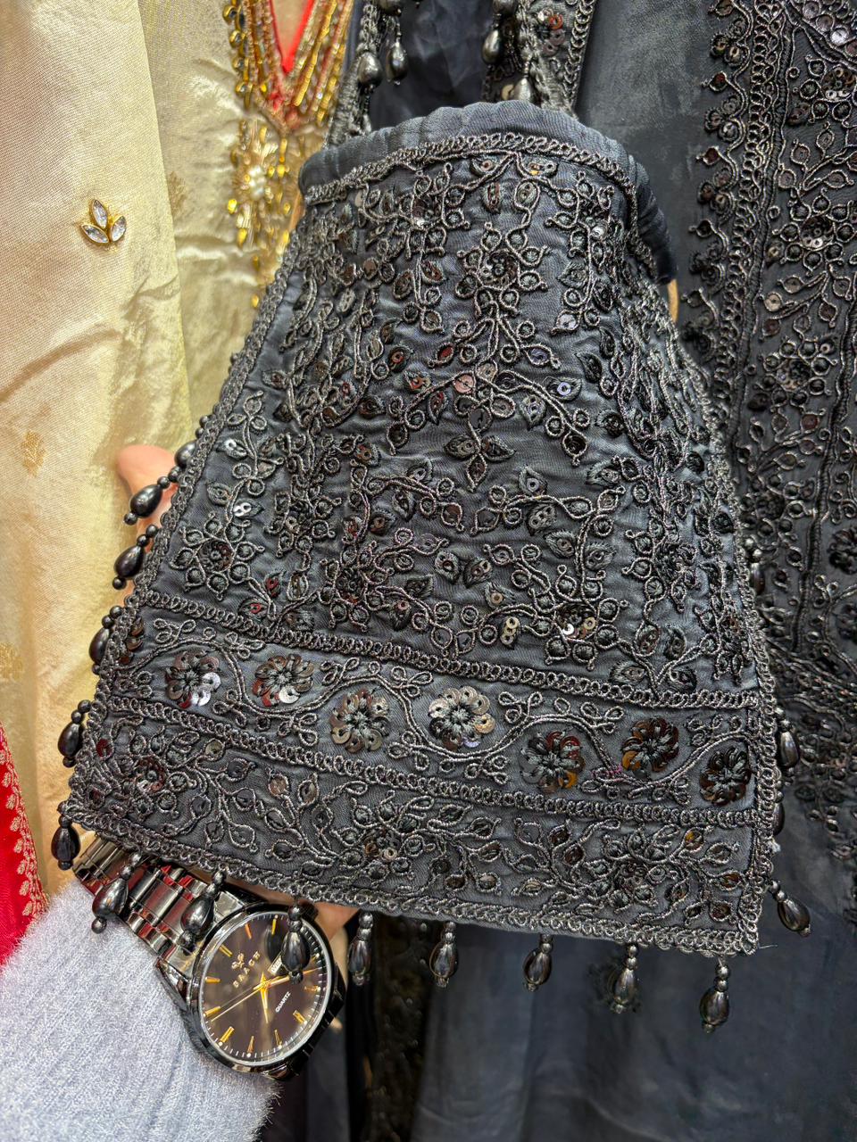 Pure Crepe Embroidered With Organza Floral Dupatta