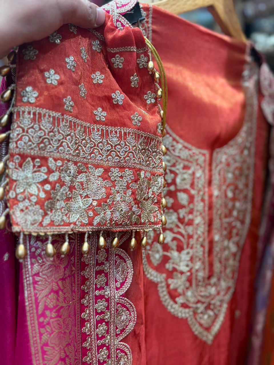 Shimmer Silk Zari Sequins Potli Suits