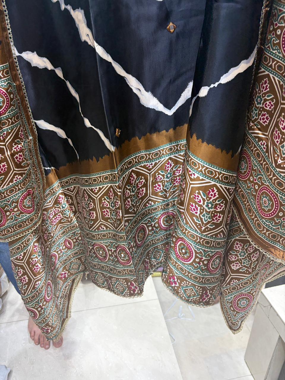 Gajji Ajrakh Bandhni Fusion Print - Design no 12