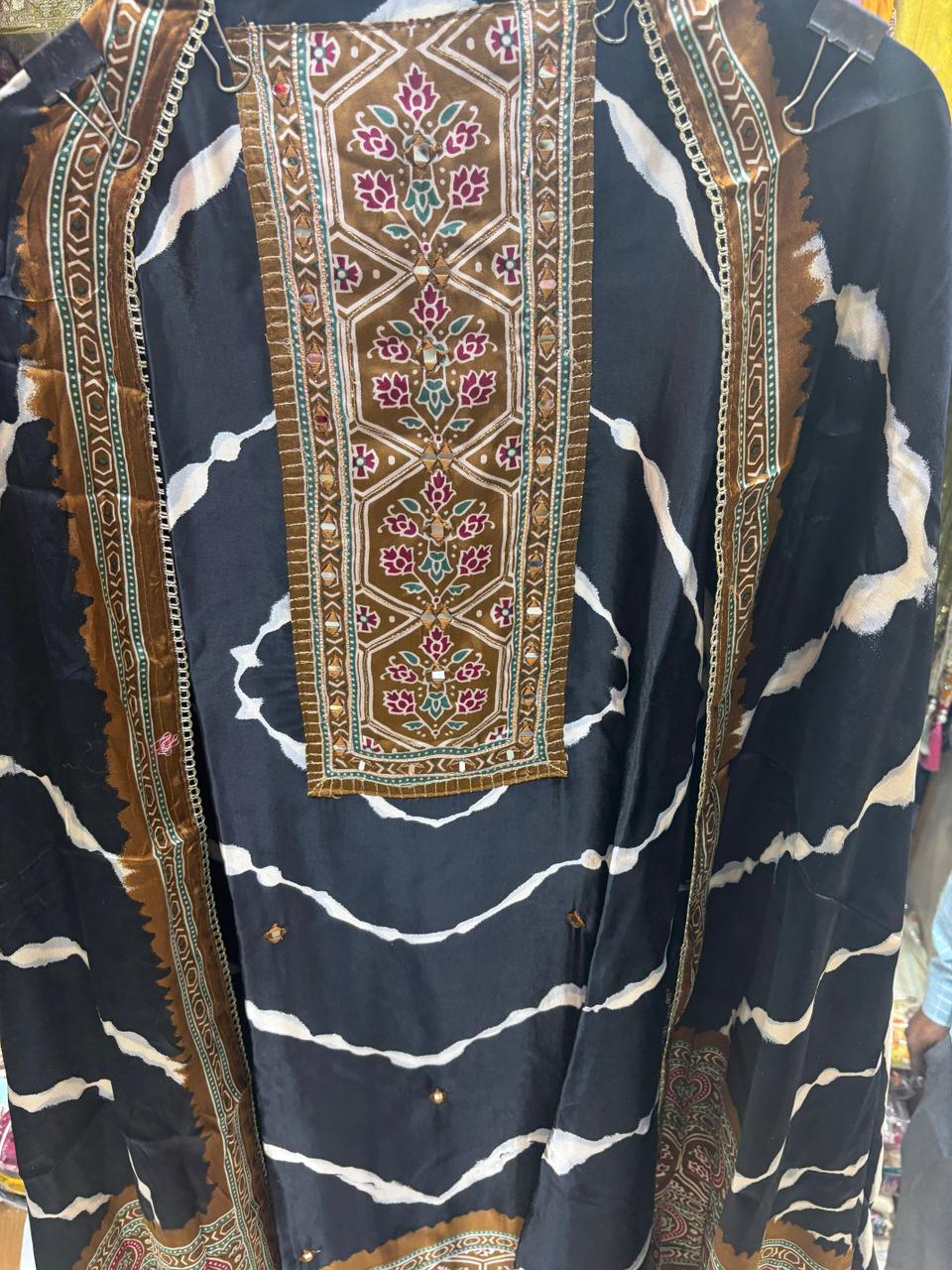 Gajji Ajrakh Bandhni Fusion Print - Design no 12