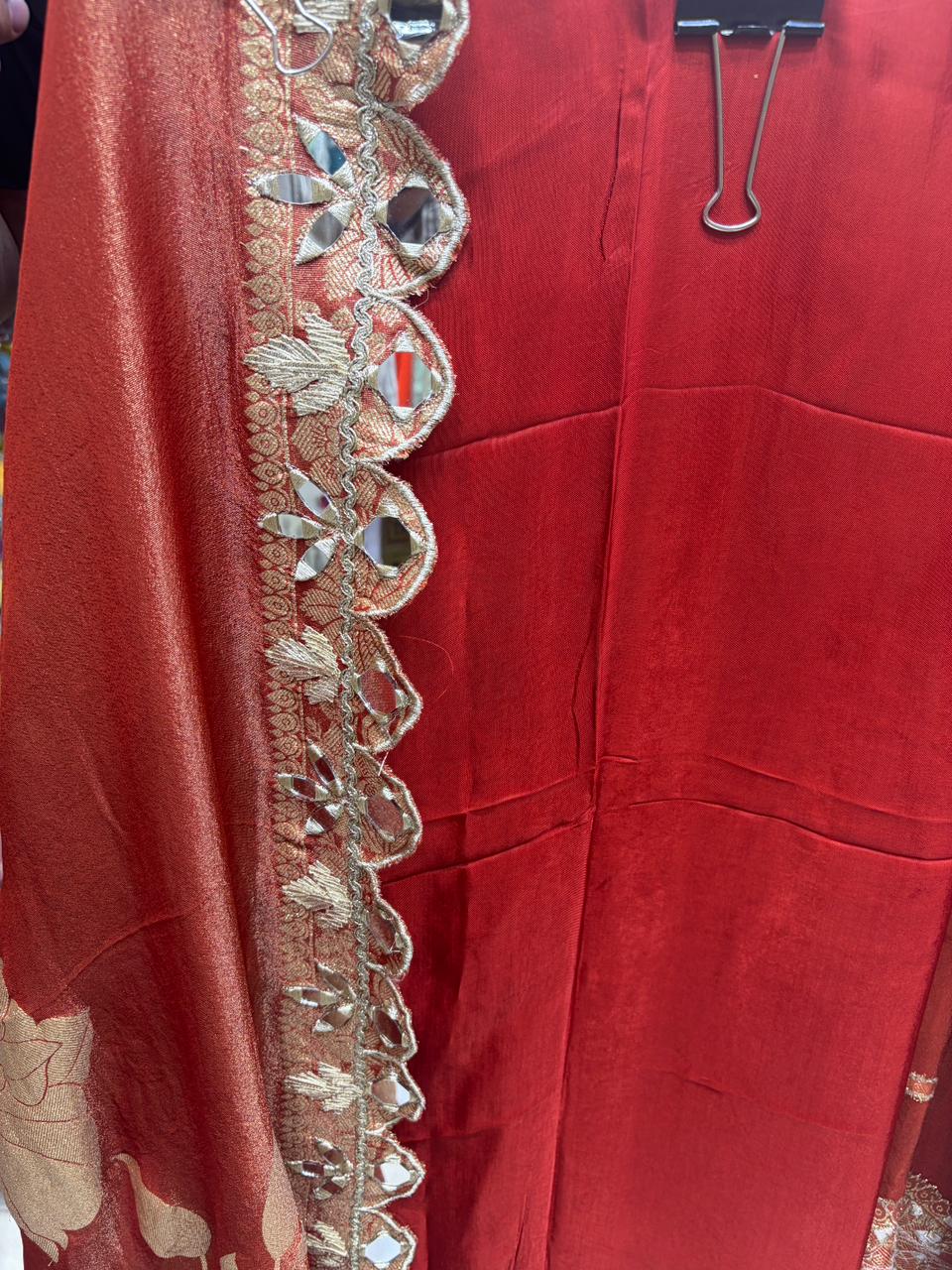 Organza Mirror Bottom Work Shimmer Dupatta Suit