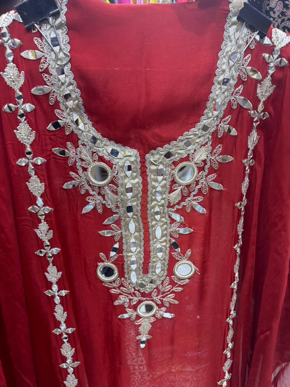 Organza Mirror Bottom Work Shimmer Dupatta Suit