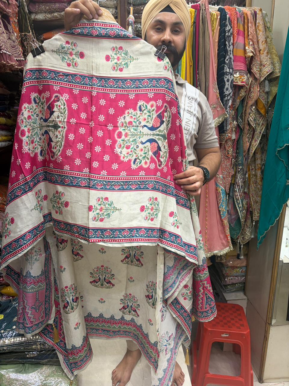 Pakistani Style Pure Muslin Suits with Elegant Neck