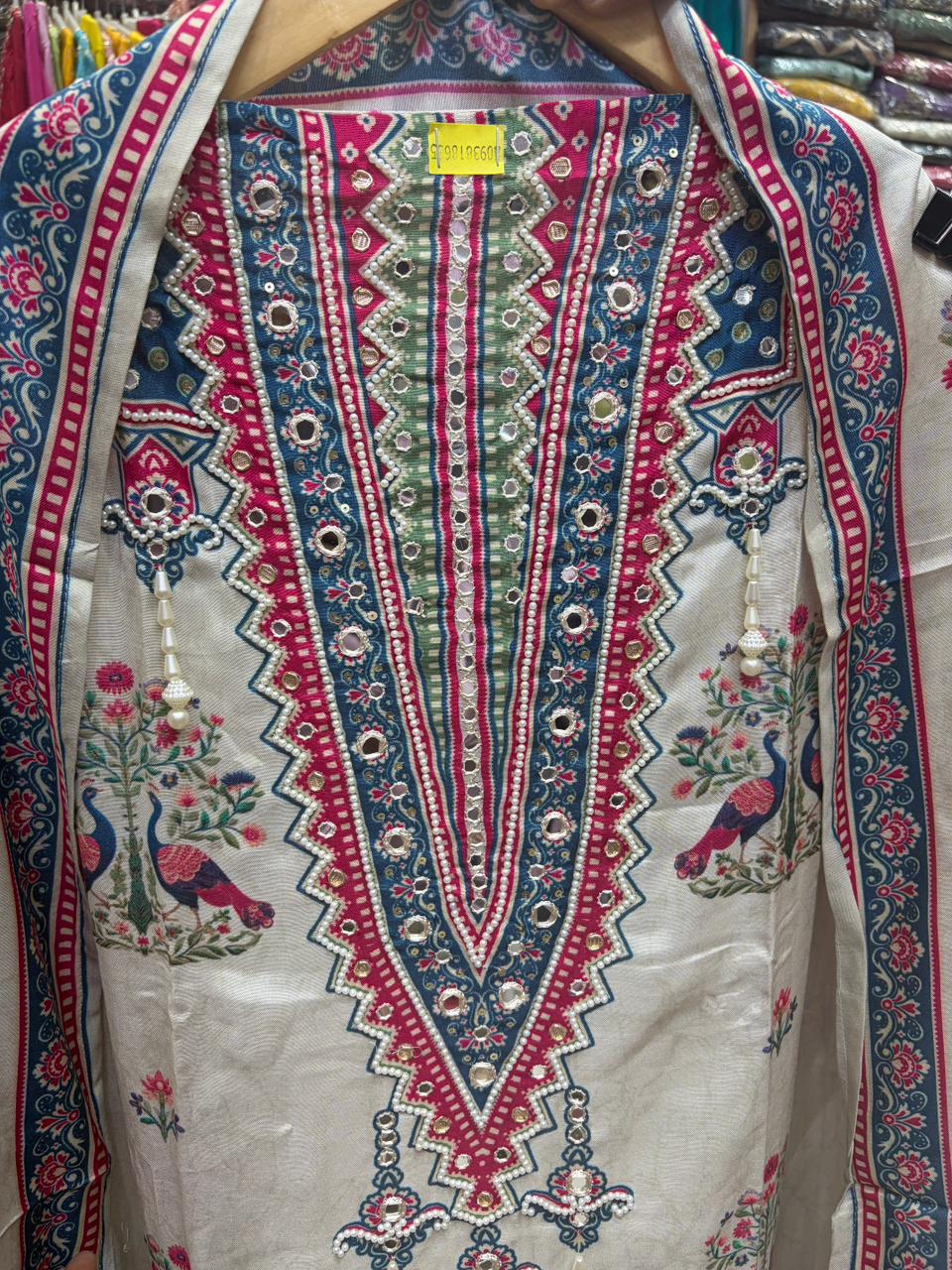 Pakistani Style Pure Muslin Suits with Elegant Neck