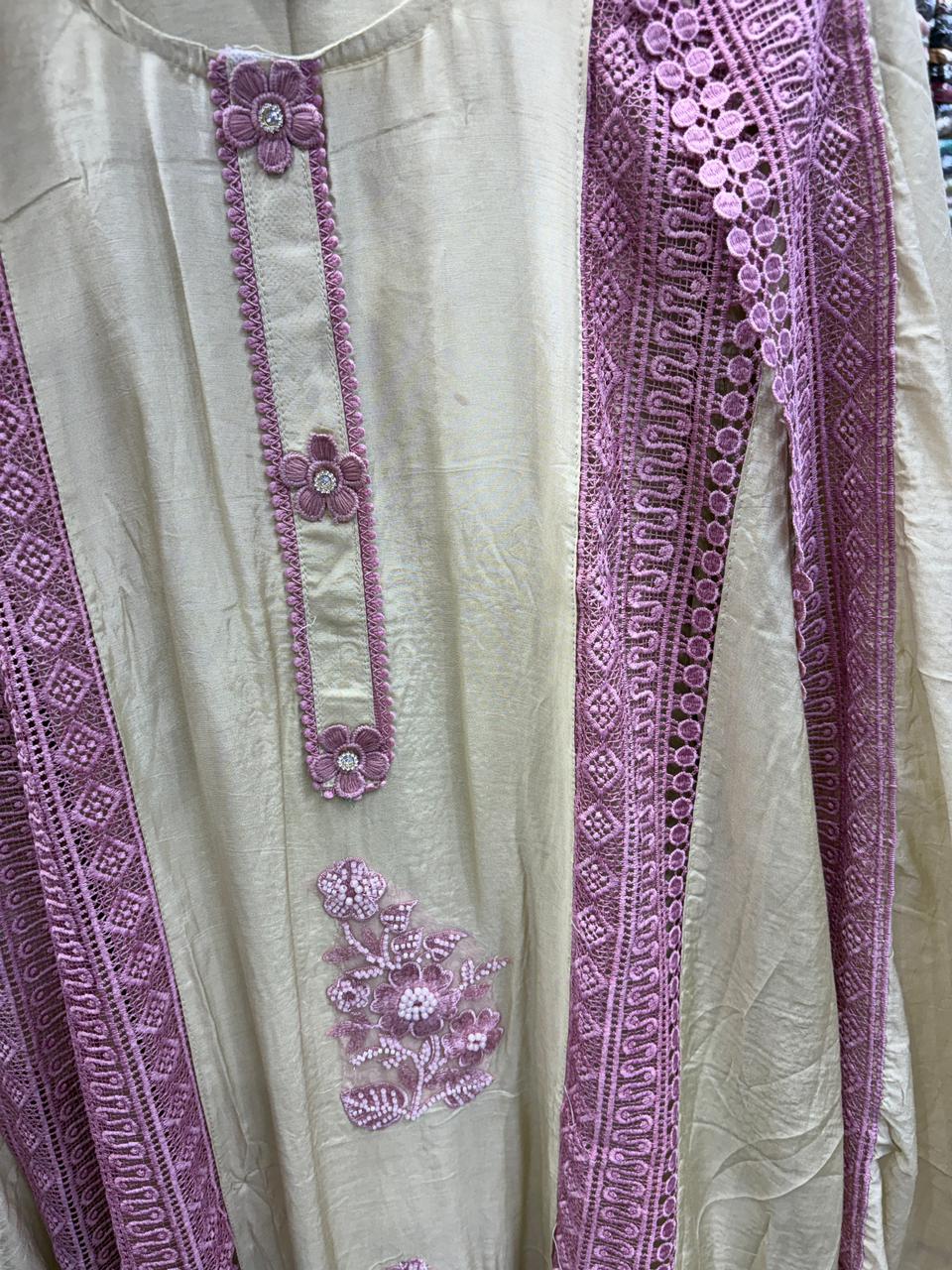 Muslin Pakistani Suit - Karachi Lace Work