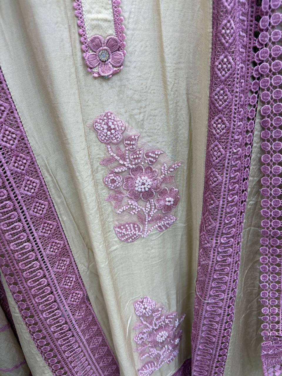 Muslin Pakistani Suit - Karachi Lace Work