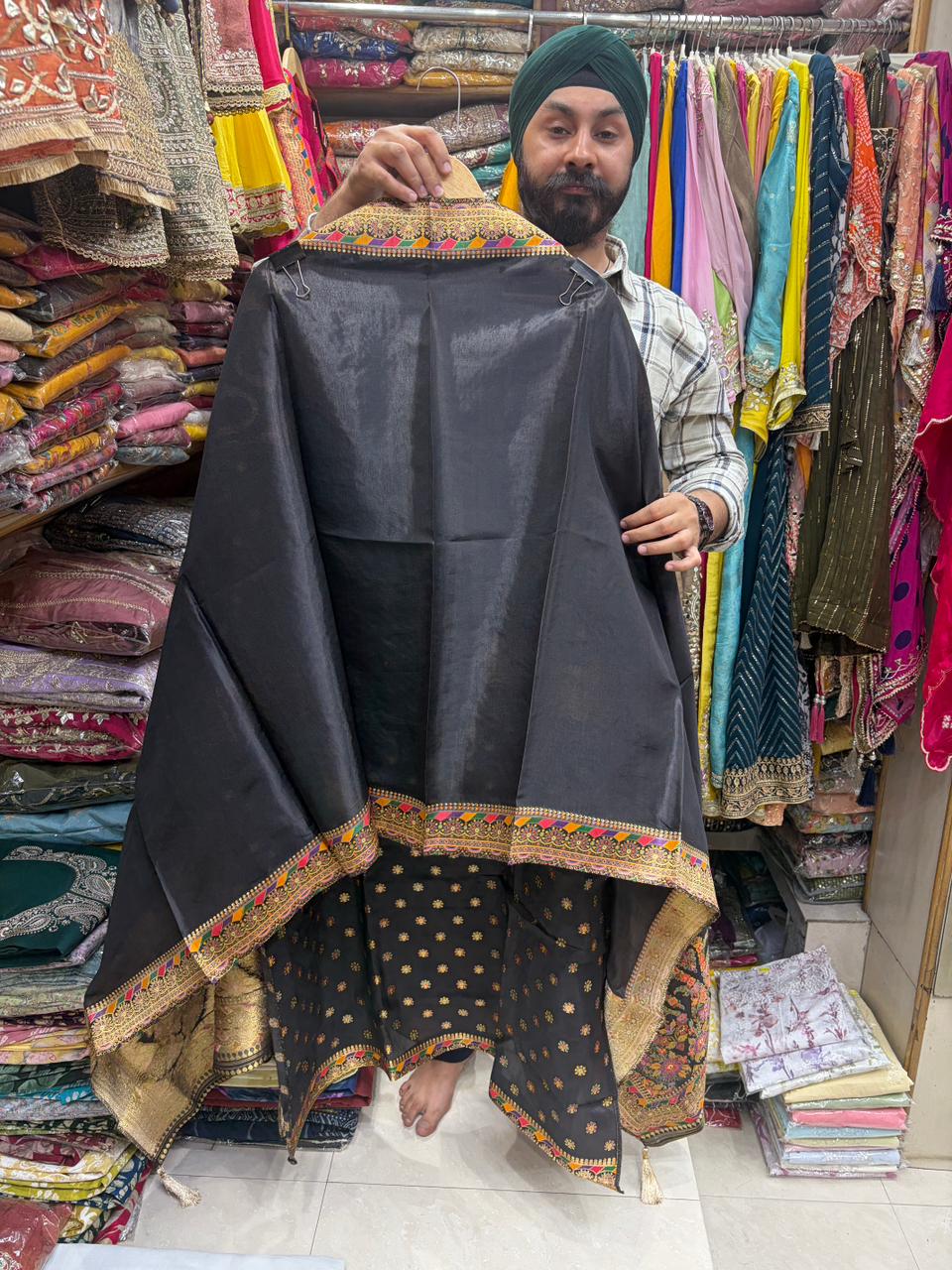 Silk Jacquard Suit With Banrasi Weave