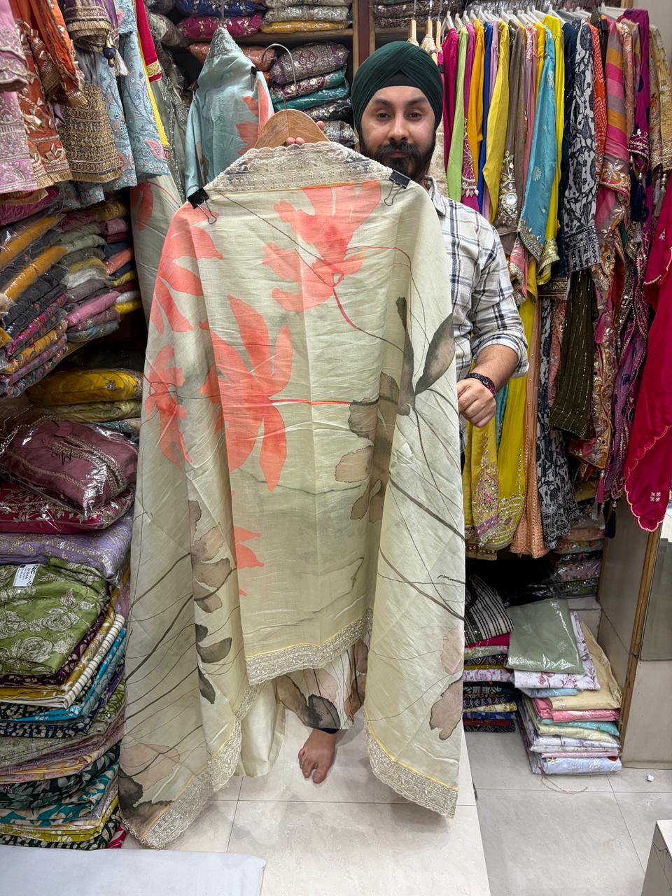 Muslin Floral Print V Neck Heavy Dupatta D no 3