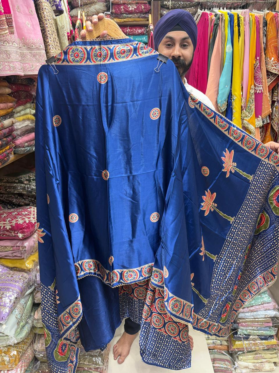 Gajji Tropical & Ajrakh  Print Mirror Work - Design no 14