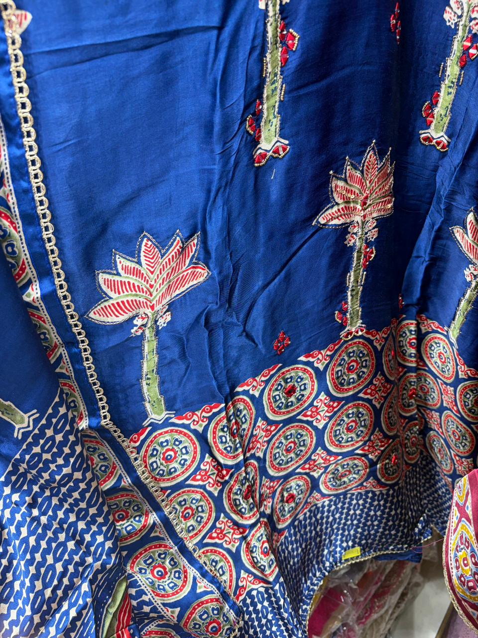 Gajji Tropical & Ajrakh  Print Mirror Work - Design no 14