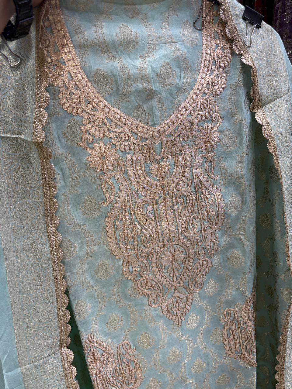 Pure Mul Cotton Banarsi Leather Work