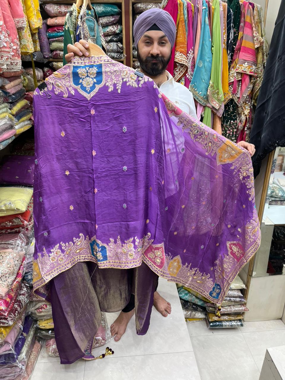 Shimmer Silk Designer Neck Organza Dupatta - Potli