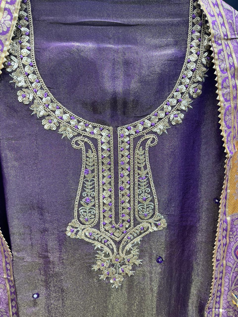 Shimmer Silk Designer Neck Organza Dupatta - Potli