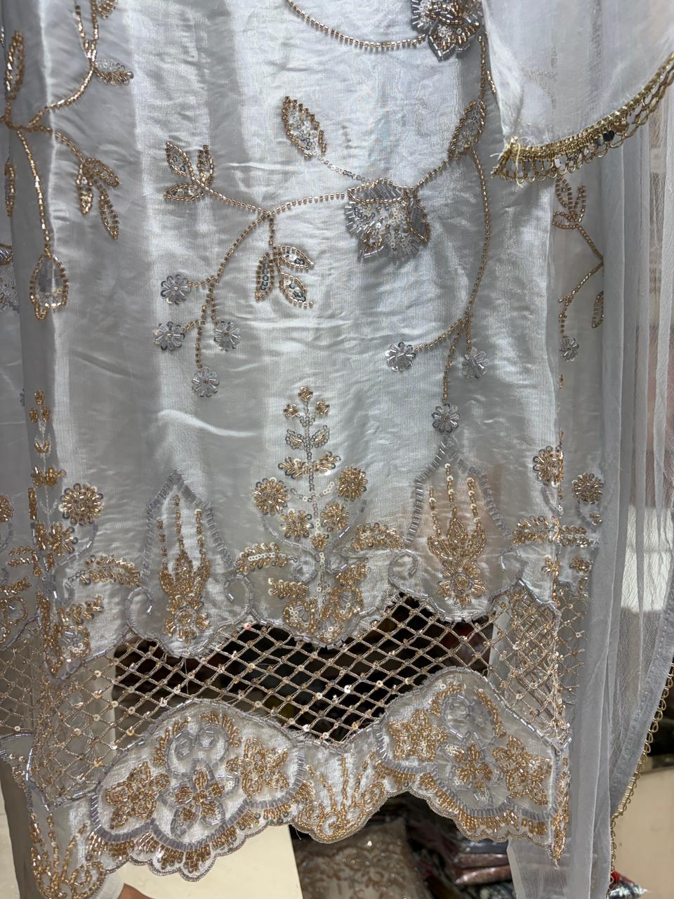 Pakistani Tissue Handwork Cutwork Ghera