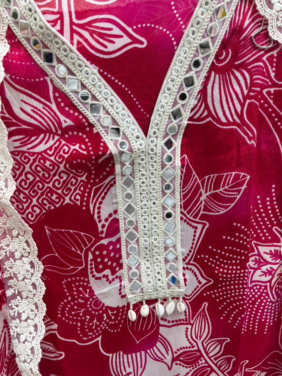 Pakistani Isnpired - Bright color Chinnon Floral Lace work