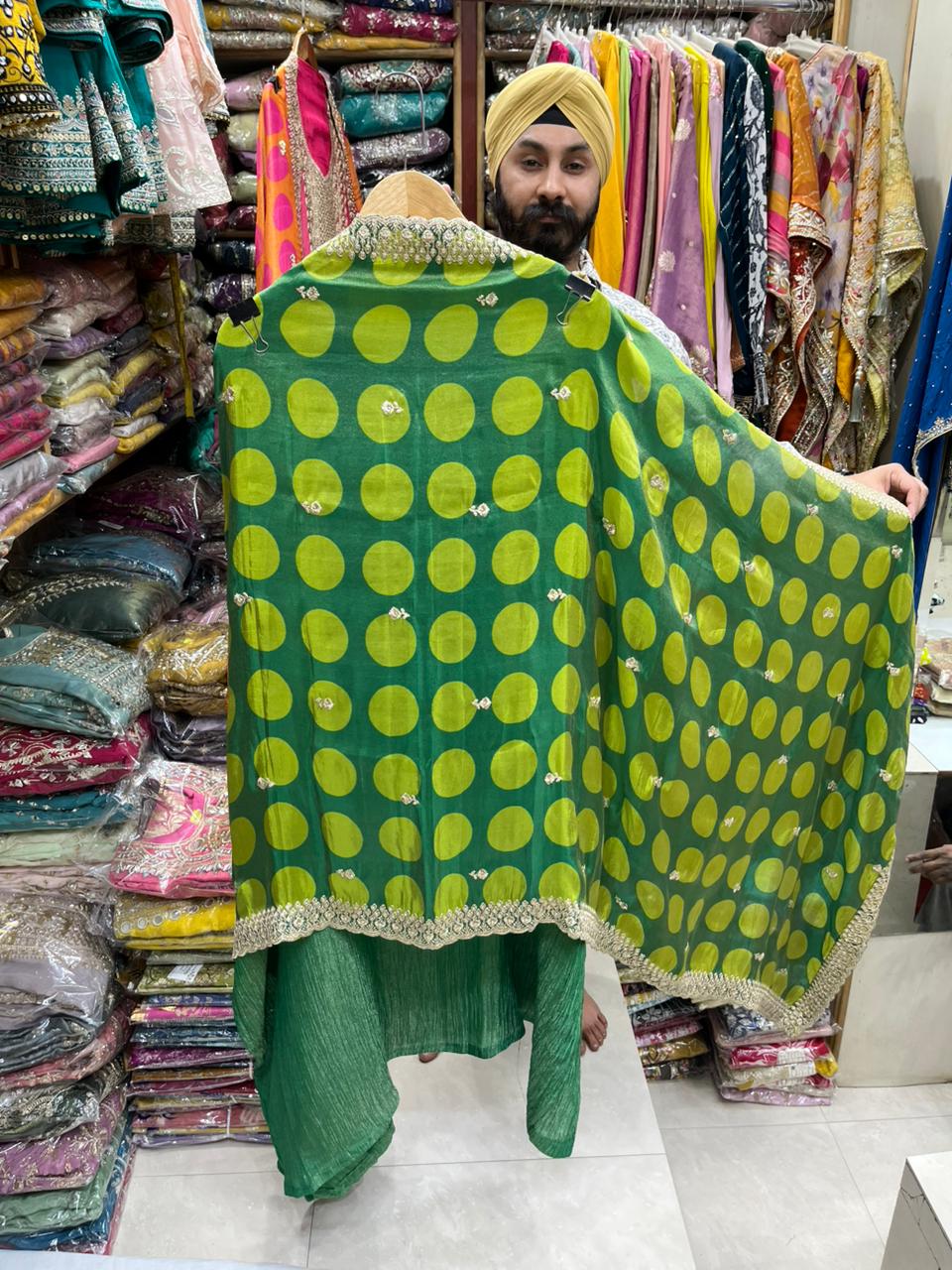 Crushed Shimmer Suit - Polka Dot Dupatta