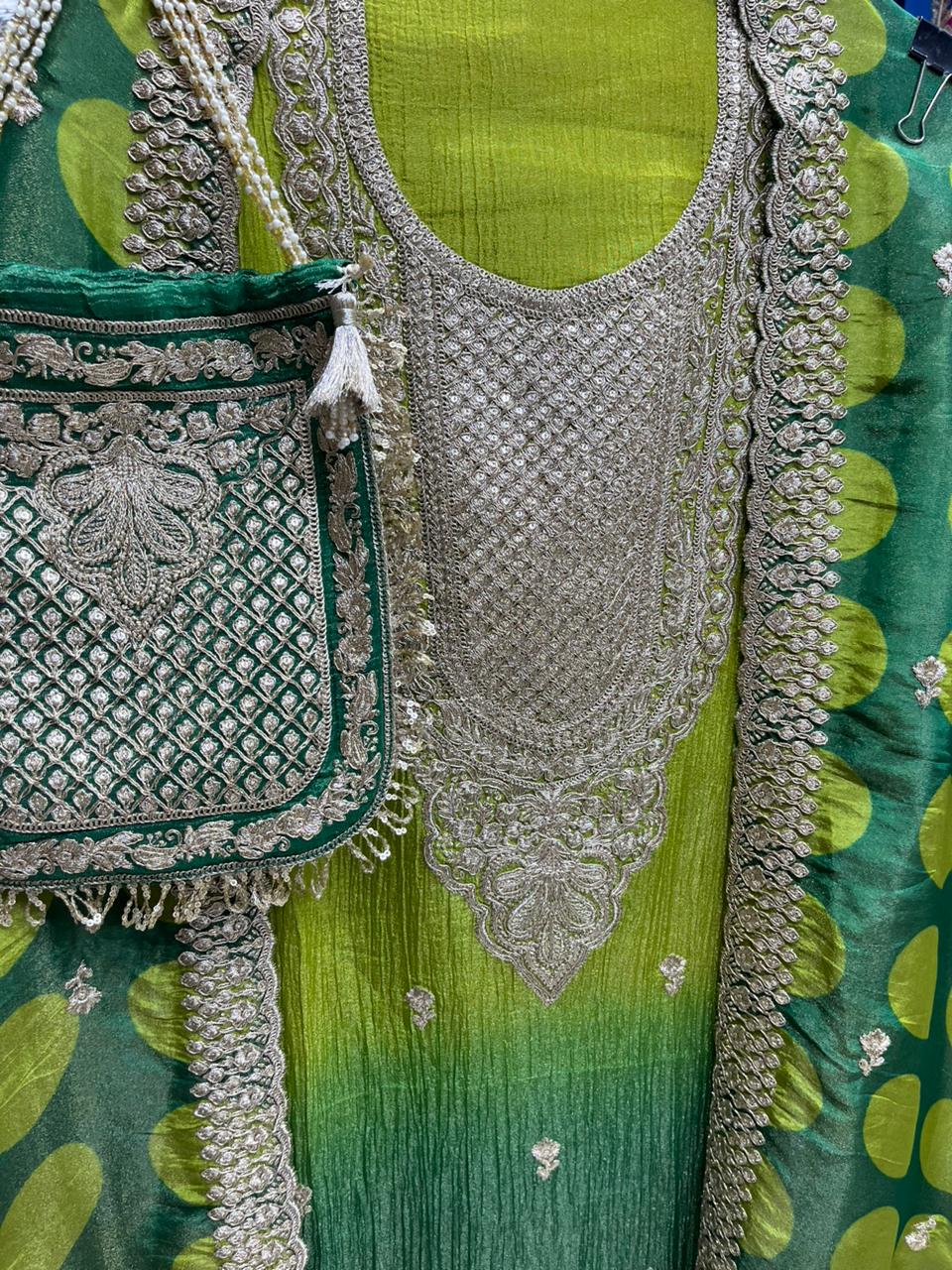 Crushed Shimmer Suit - Polka Dot Dupatta