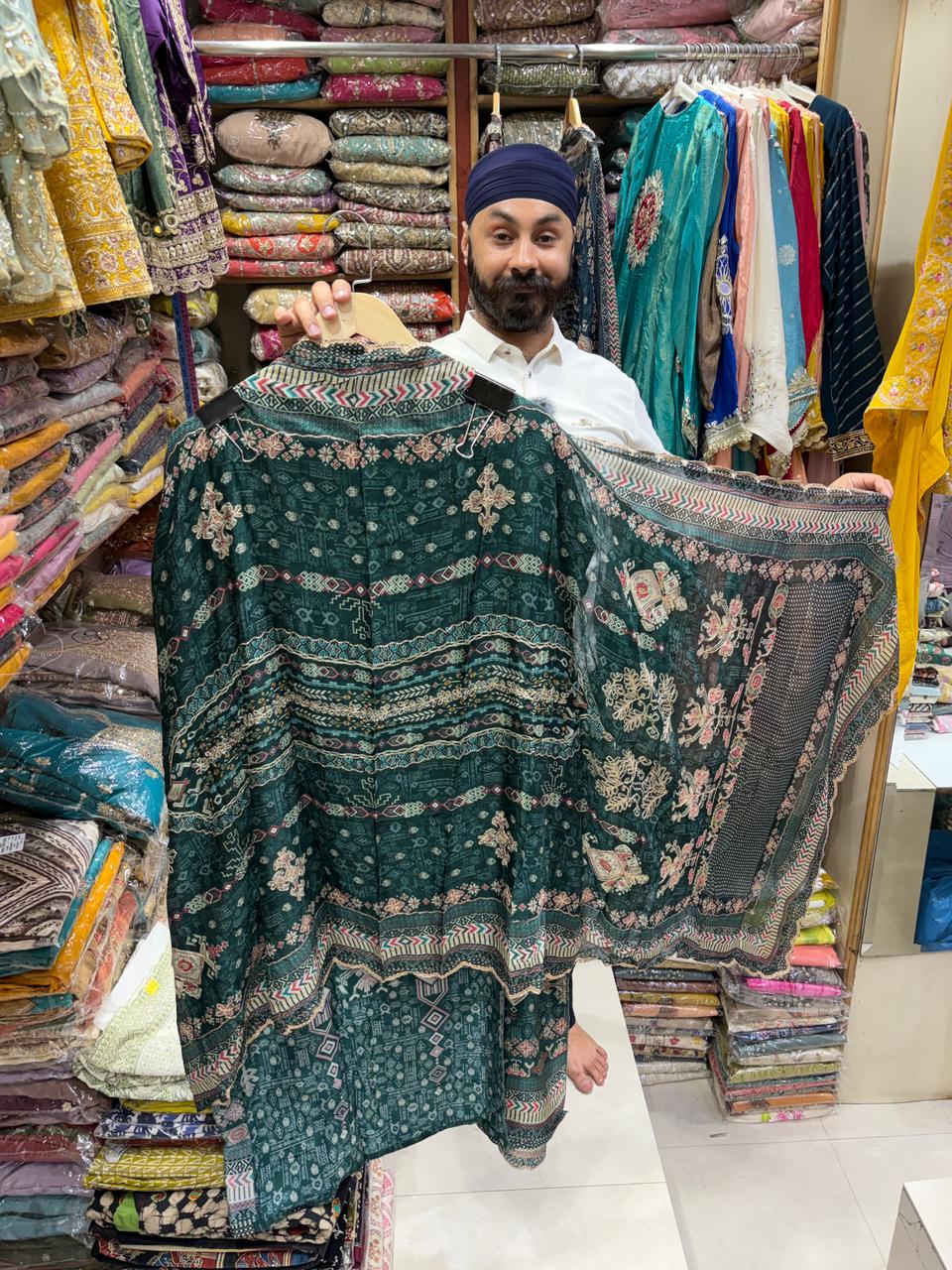 Crepe Floral Print Zari Emb Suits