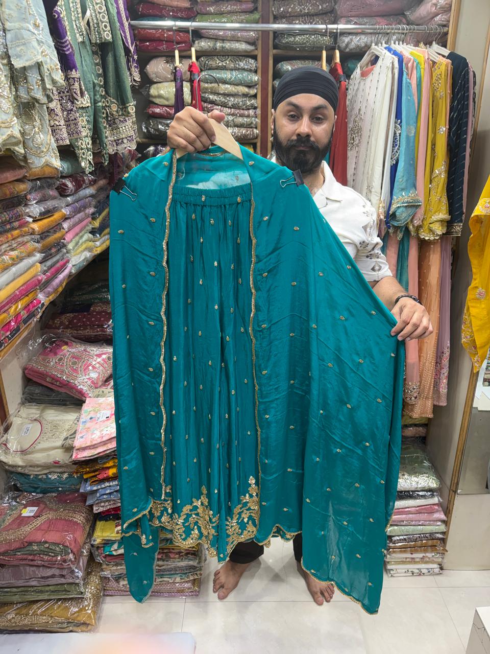 Chinnon Short Shirt Sharara Set - Nalki Handwork