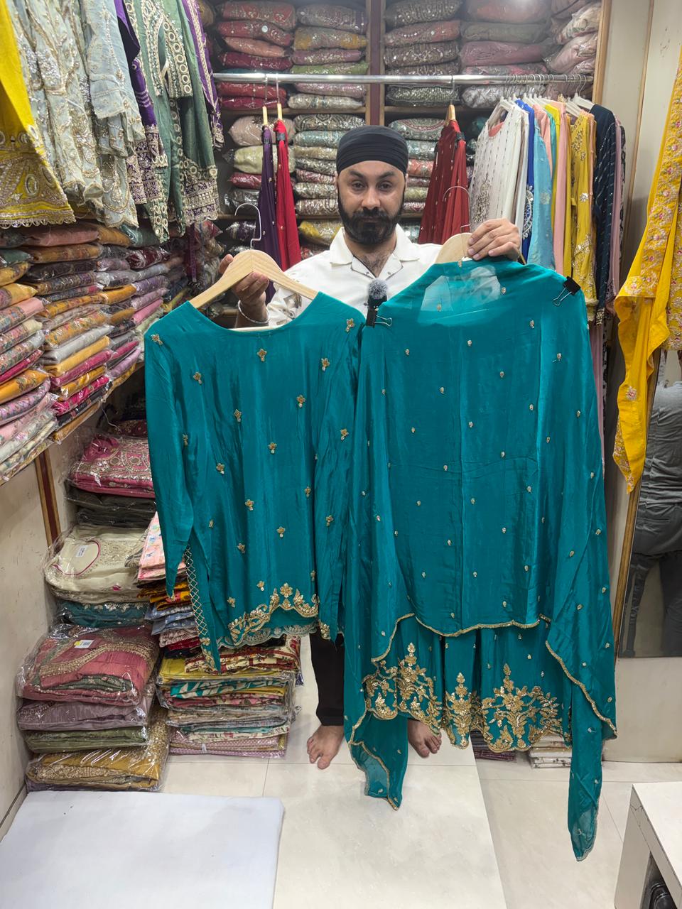 Chinnon Short Shirt Sharara Set - Nalki Handwork