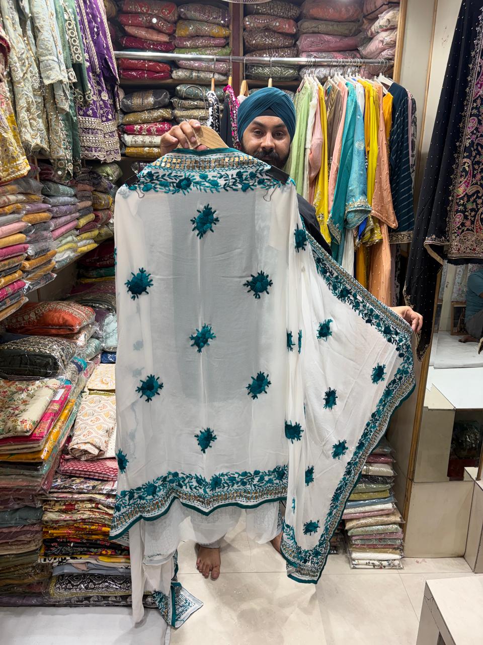 Georgette Hand Embroidered Phulkari Suits