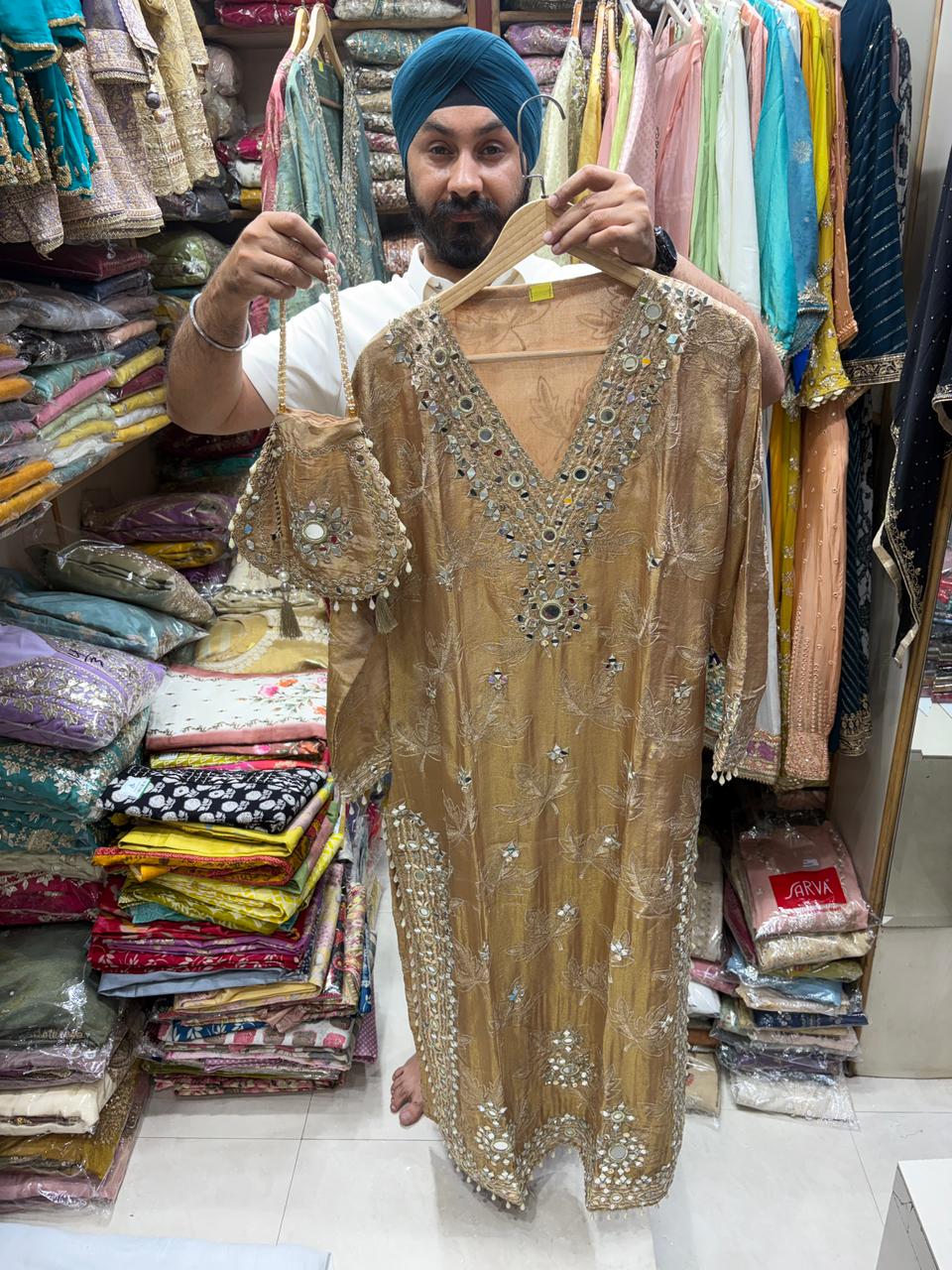 Shimmer Long Dress - V Style Mirror Work
