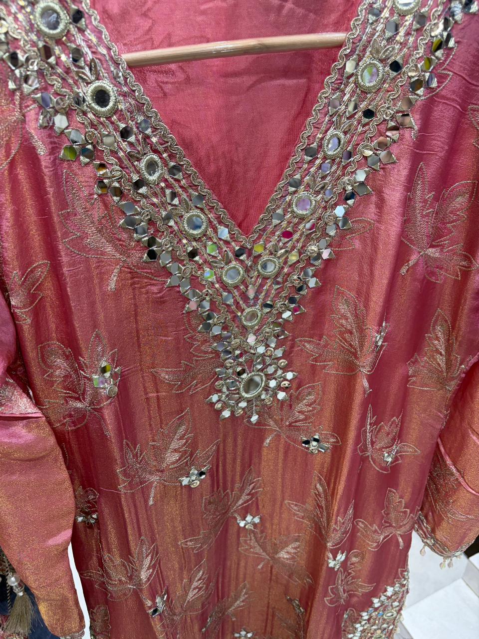 Shimmer Long Dress - V Style Mirror Work