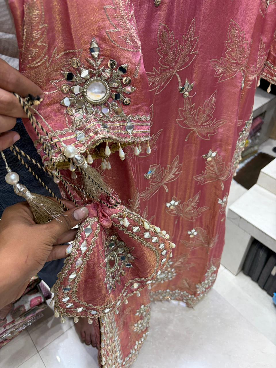 Shimmer Long Dress - V Style Mirror Work