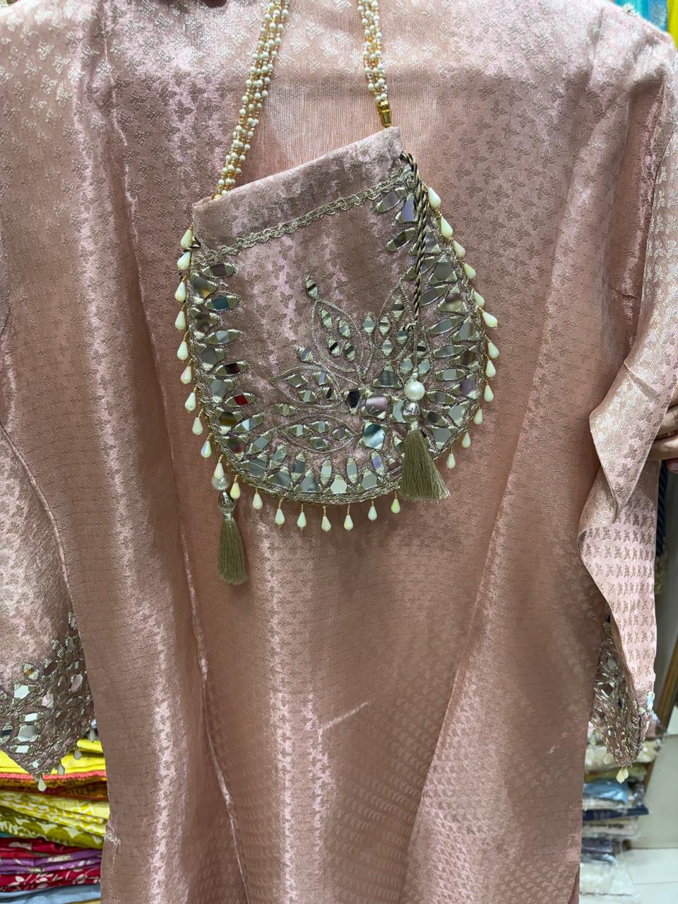 Pure Banrasi Shimmer Slit Dress Edition 2 - Mirror Neck