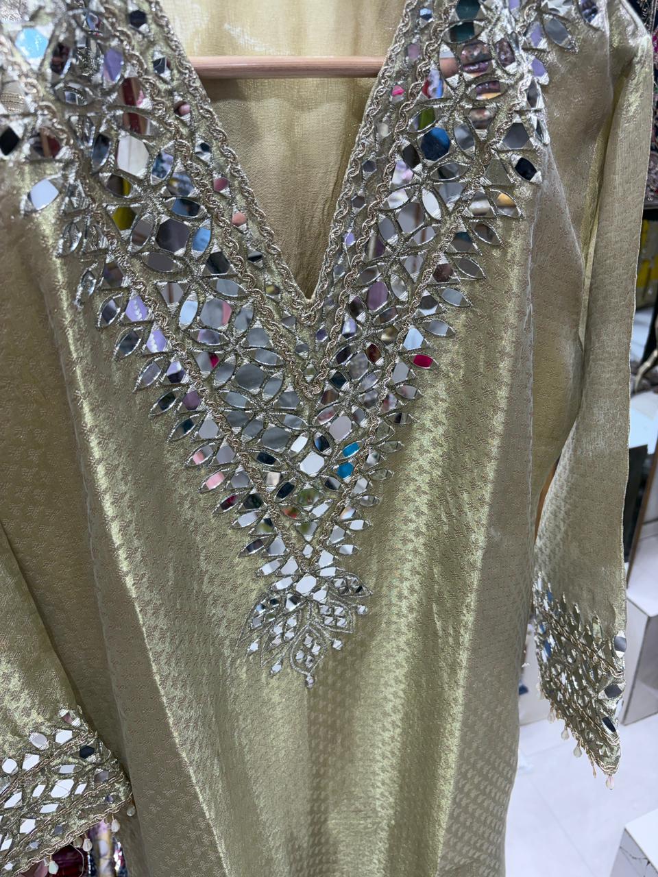 Pure Banrasi Shimmer Slit Dress Edition 2 - Mirror Neck