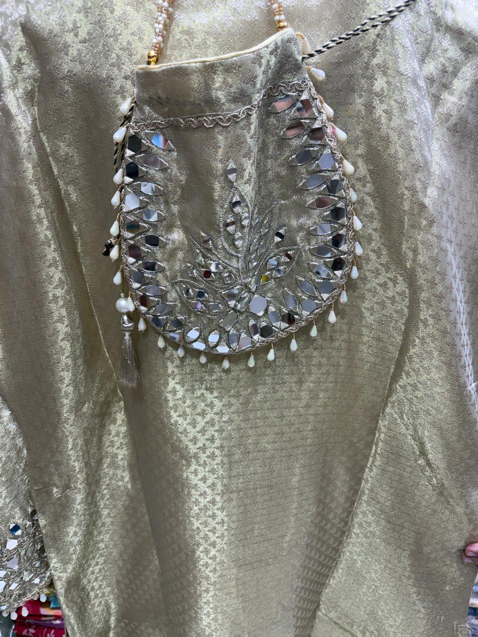Pure Banrasi Shimmer Slit Dress Edition 2 - Mirror Neck