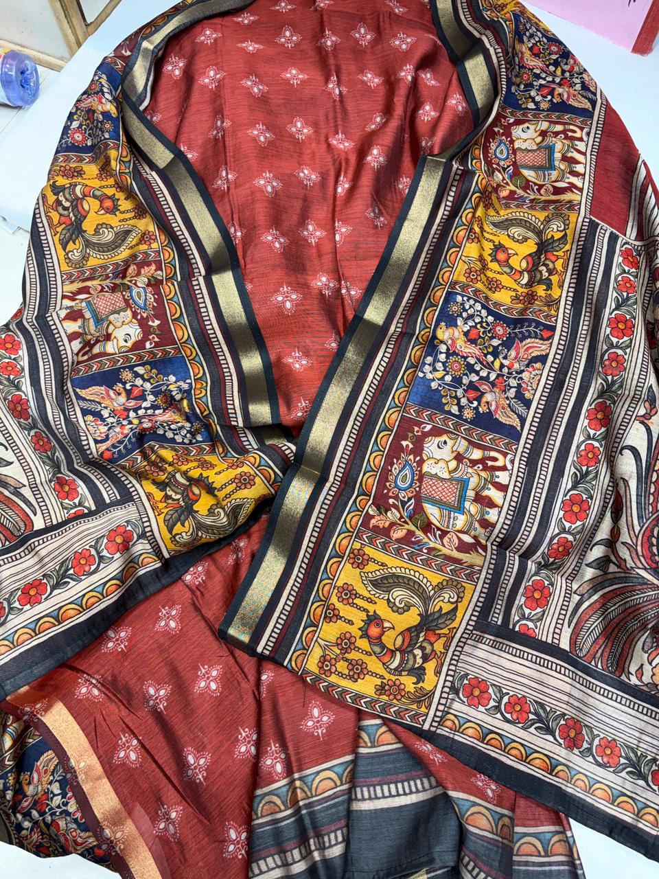 Maheshwari Handloom Suit - Ajrak Print Figure Border